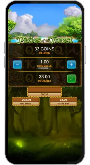 Bet settings screen showing coin value and total bet across 99 lines